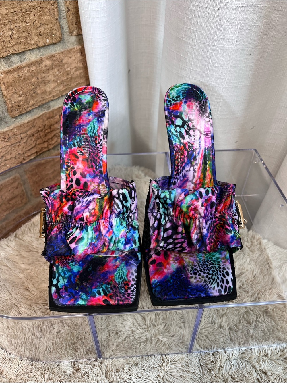 Cape Robbin Iliana Multicolor Animal Print Ruffle Stiletto Mule Heels Sz 7
